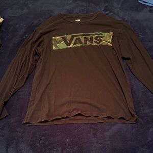 Vans Men's Long Sleeve Tee in Black with Camo Logo